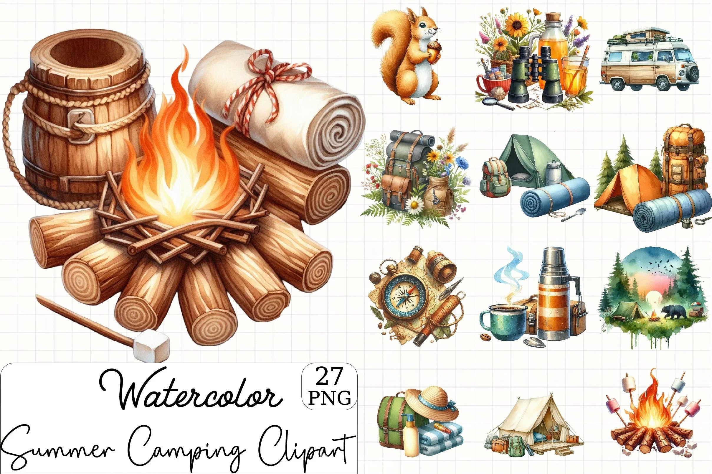 Summer Camping Clipart Bundle 4 - CraftNest - Digital Crafting and Art