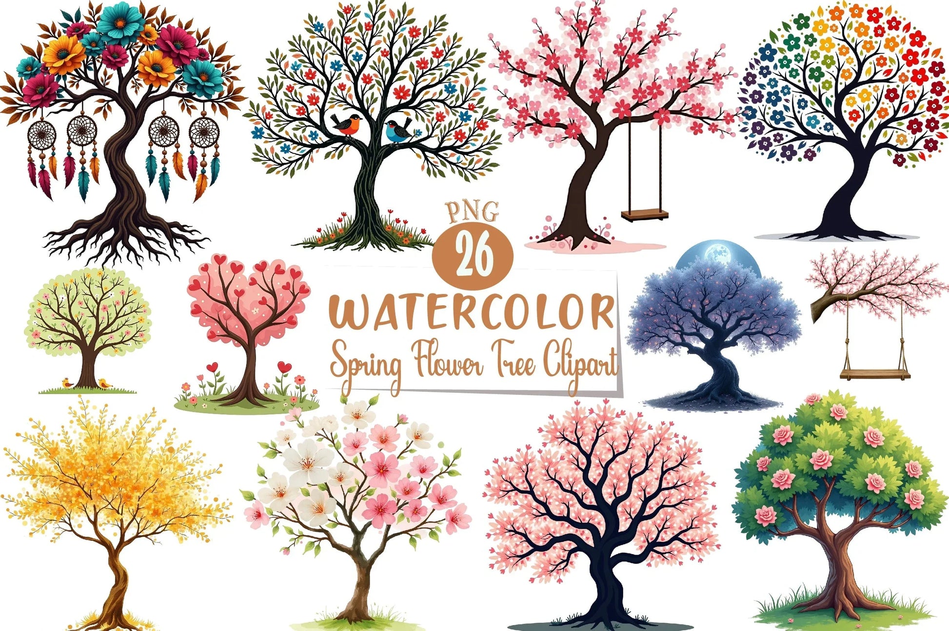 Spring Flower Tree Clipart Bundle - CraftNest - Digital Crafting and Art