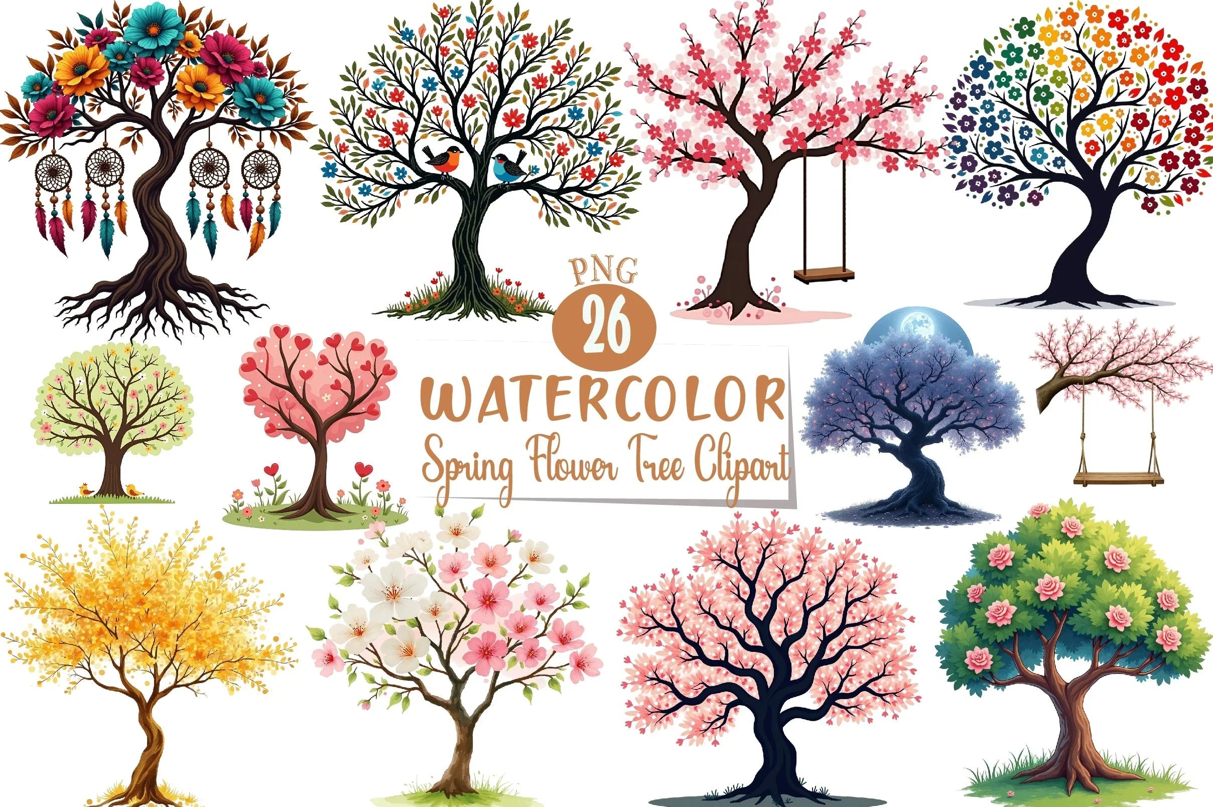 Spring Flower Tree Clipart Bundle - CraftNest - Digital Crafting and Art