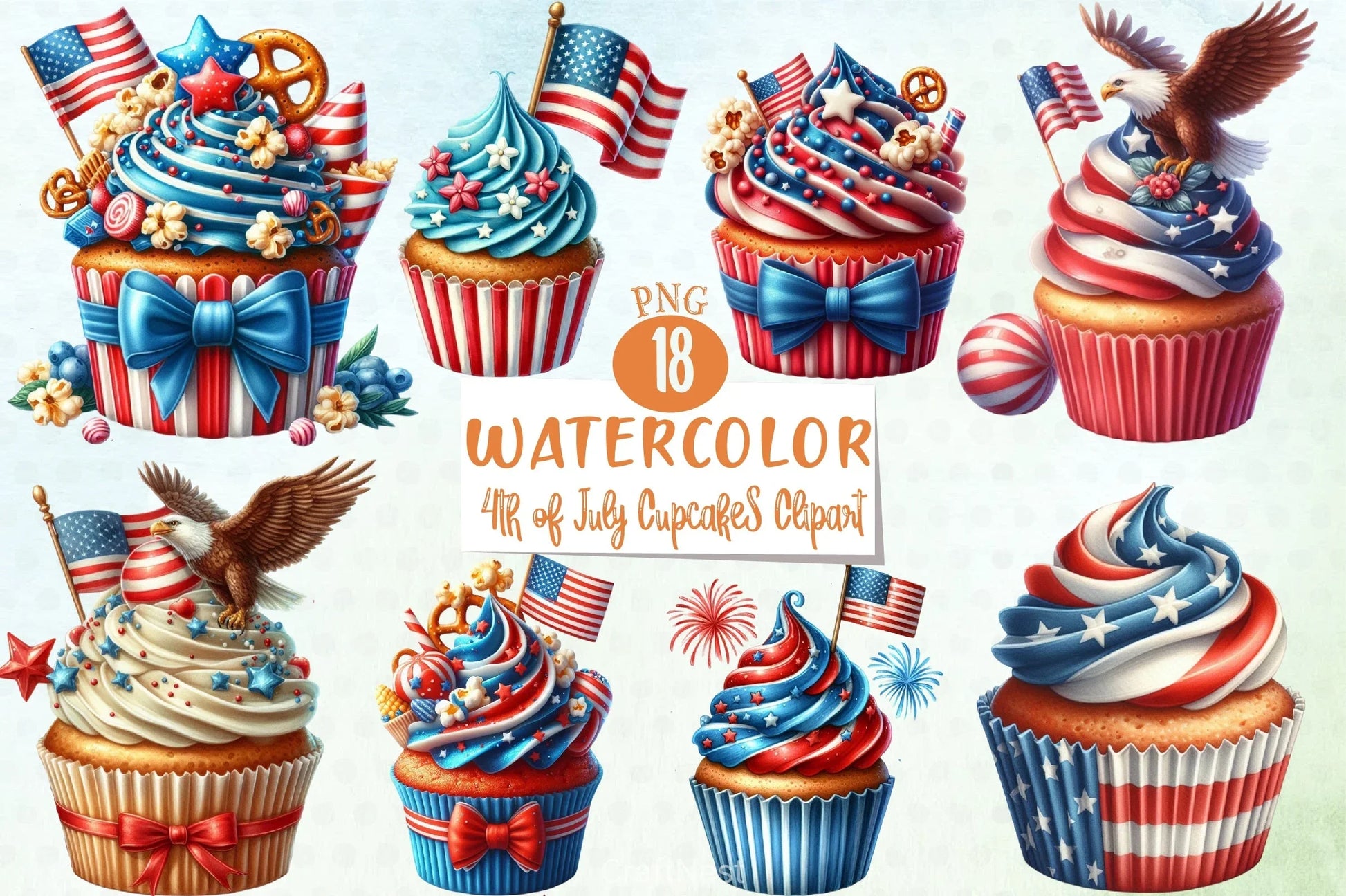 4th of July Cupcakes Clipart Bundle - CraftNest - Digital Crafting and Art