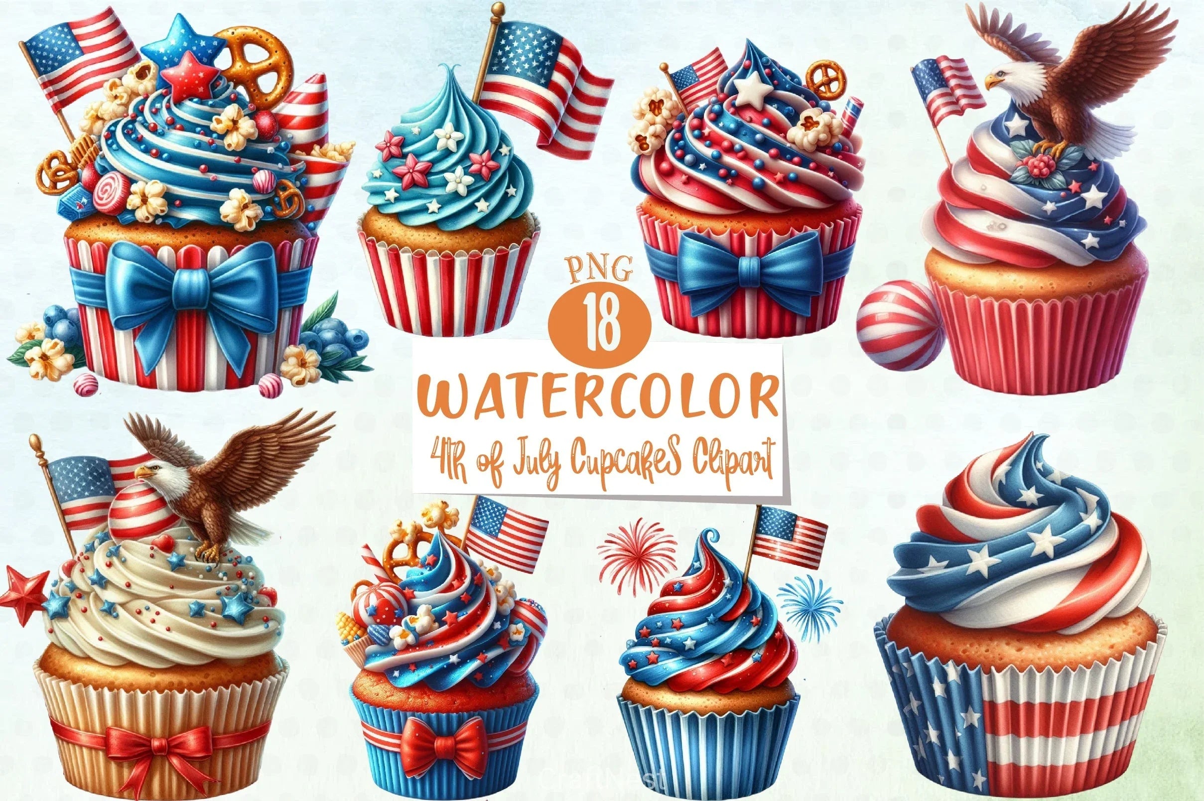 4th of July Cupcakes Clipart Bundle - CraftNest - Digital Crafting and Art