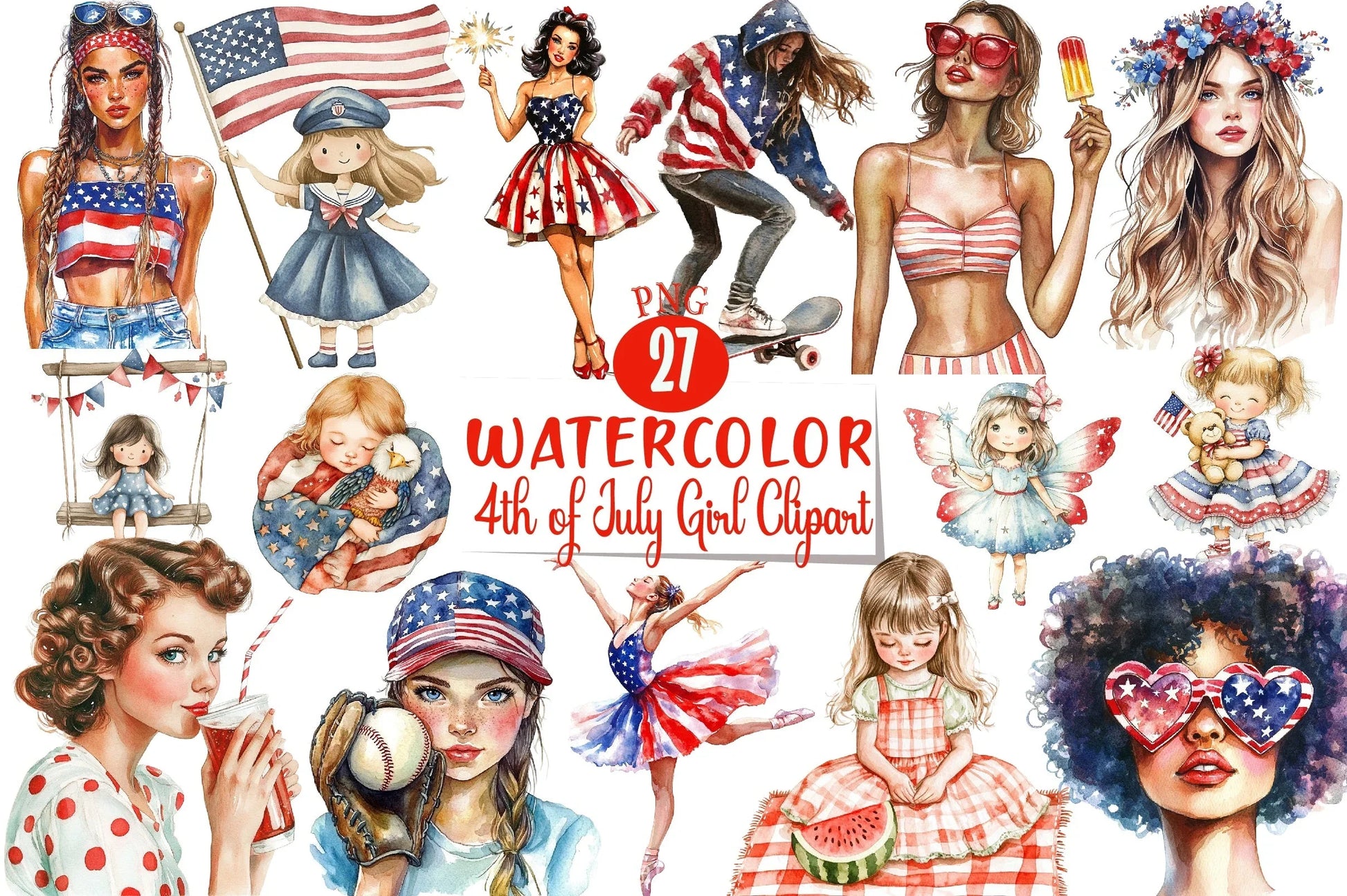 4th of July Girl Clipart Bundle 2 - CraftNest - Digital Crafting and Art