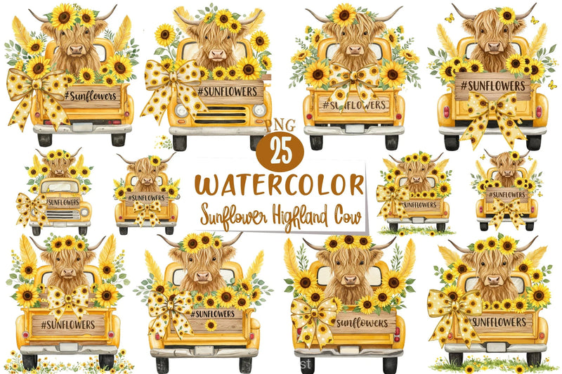 Sunflower Highland Cow Clipart Bundle 1 - CraftNest - Digital Crafting and Art