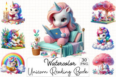Cute Unicorn Reading Clipart Bundle - CraftNest - Digital Crafting and Art