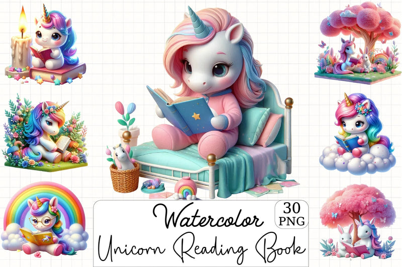 Cute Unicorn Reading Clipart Bundle - CraftNest - Digital Crafting and Art