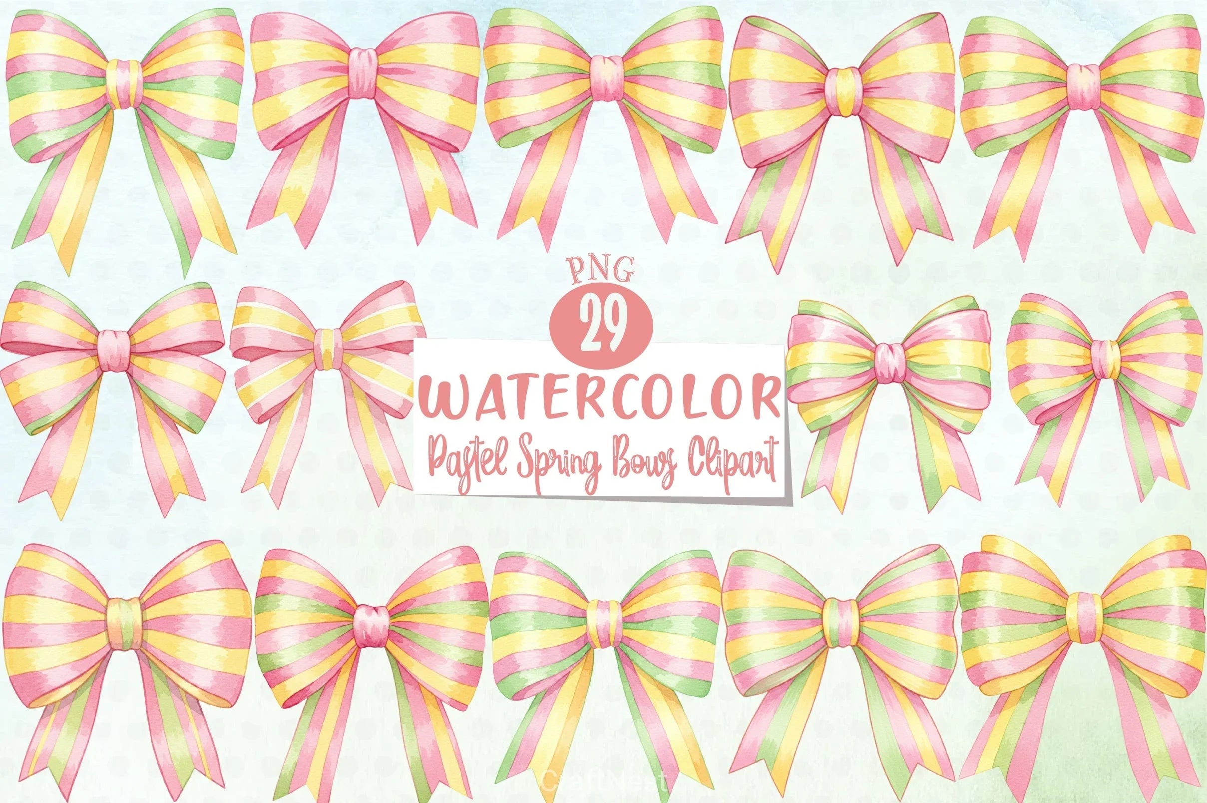Watercolour Pastel Spring Bows Clipart Bundle - CraftNest - Digital Crafting and Art