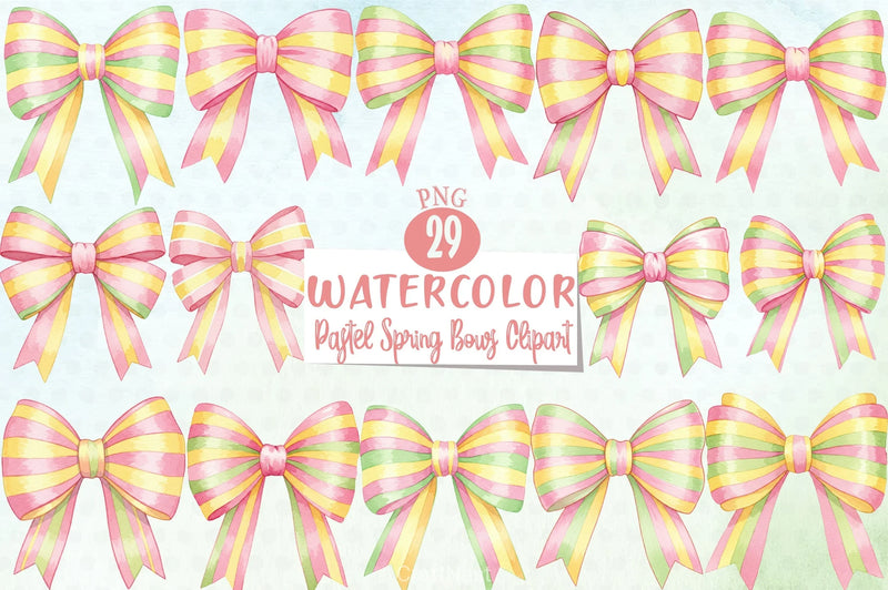 Watercolour Pastel Spring Bows Clipart Bundle - CraftNest - Digital Crafting and Art