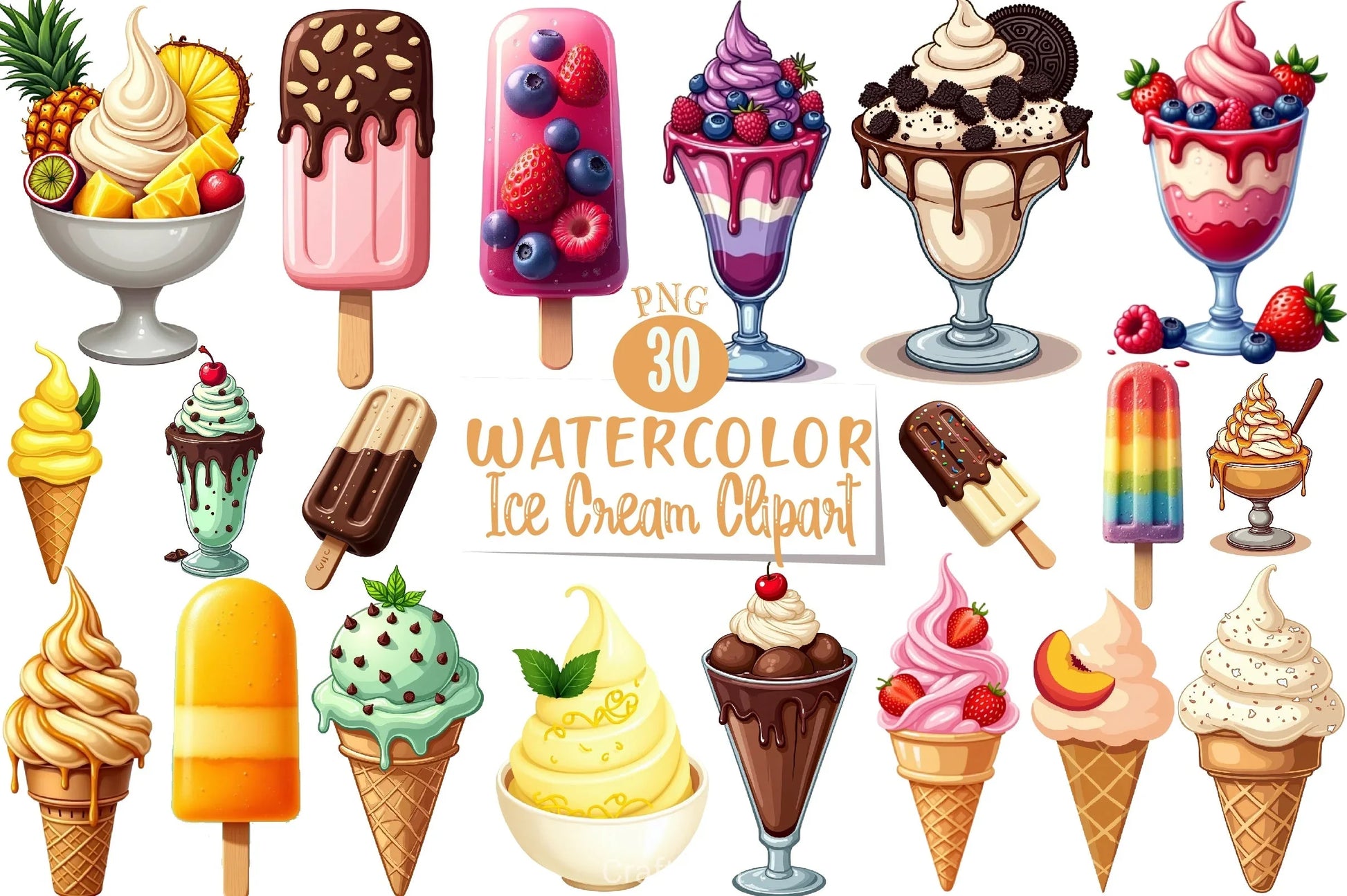 Ice Cream Clipart Bundle 3 - CraftNest - Digital Crafting and Art