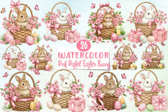 Pink Pastel Easter Bunny Clipart Bundle - CraftNest - Digital Crafting and Art