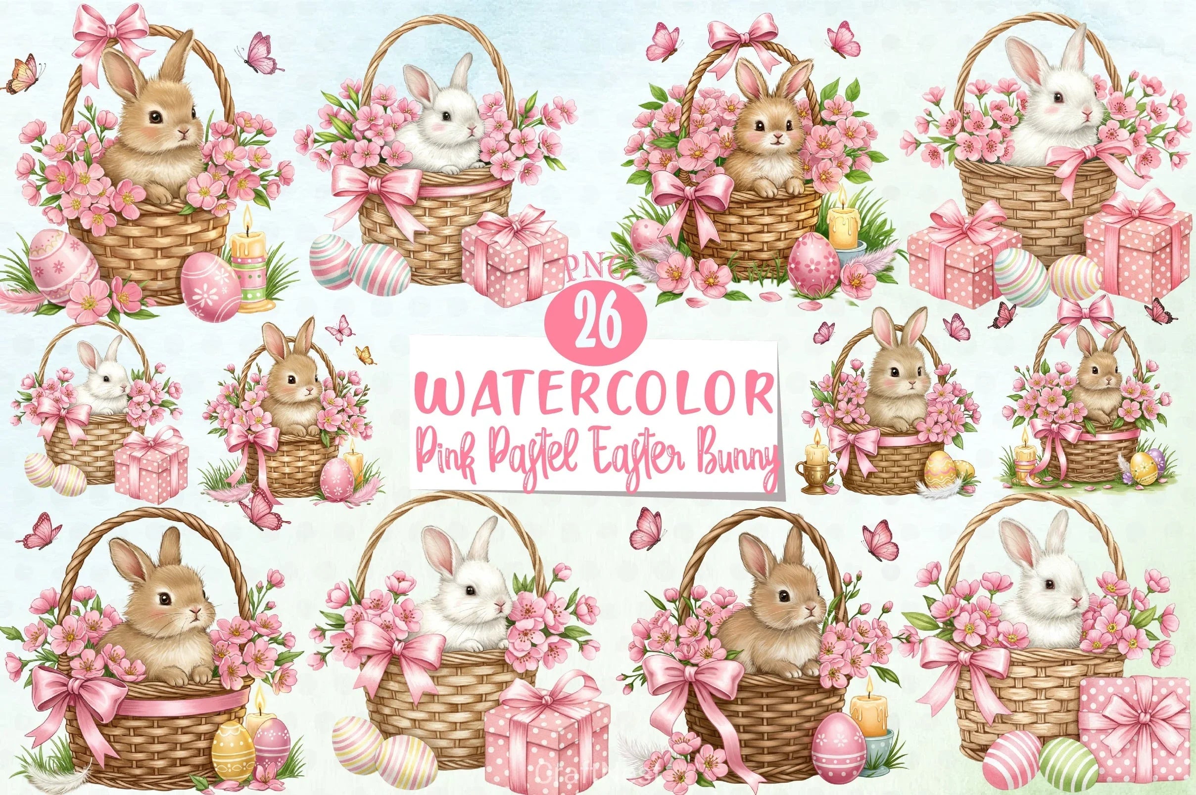 Pink Pastel Easter Bunny Clipart Bundle - CraftNest - Digital Crafting and Art
