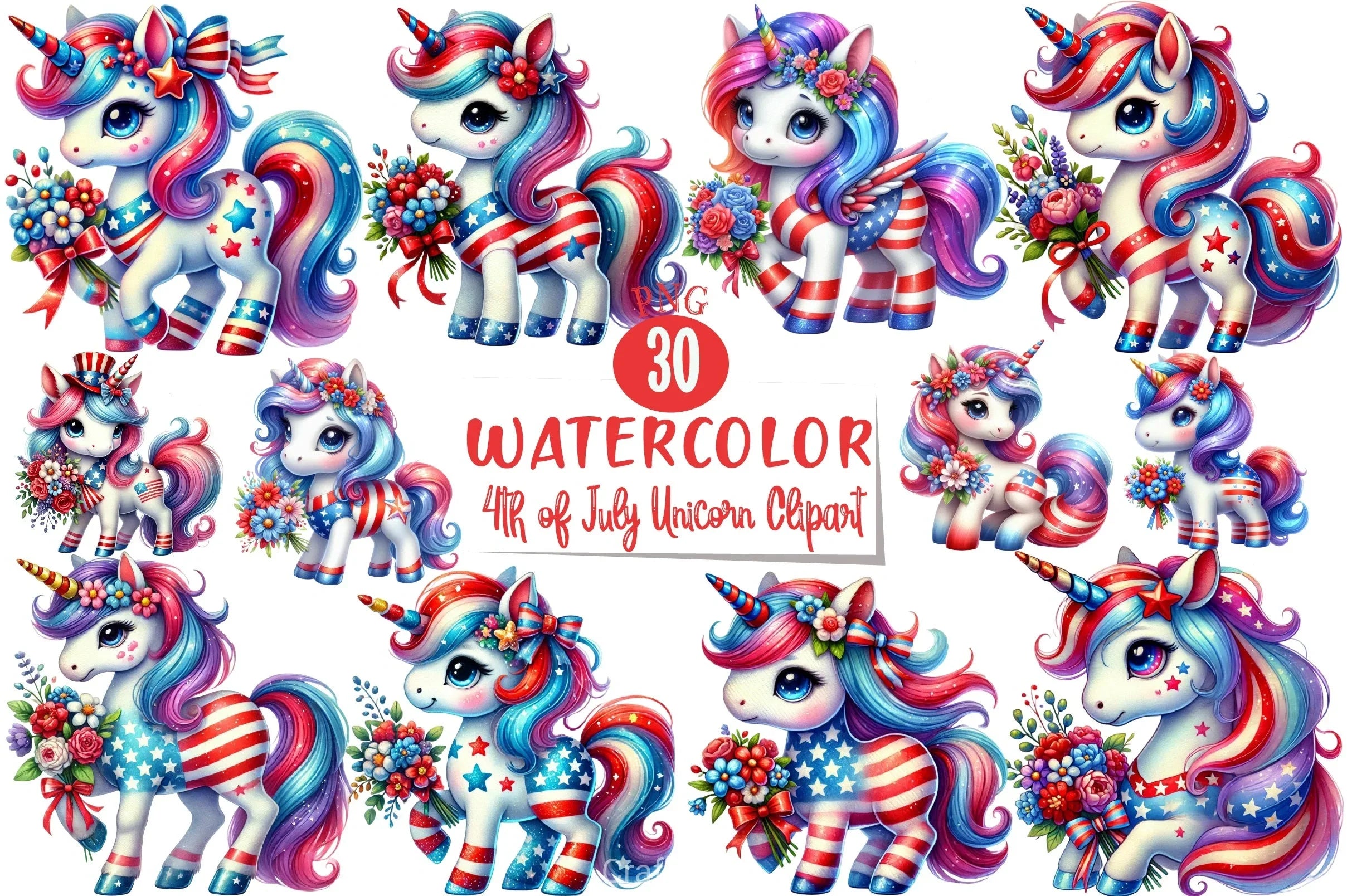 4th of July Unicorn Clipart Bundle 6 - CraftNest - Digital Crafting and Art