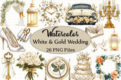 White & Gold Wedding Clipart Bundle - CraftNest - Digital Crafting and Art