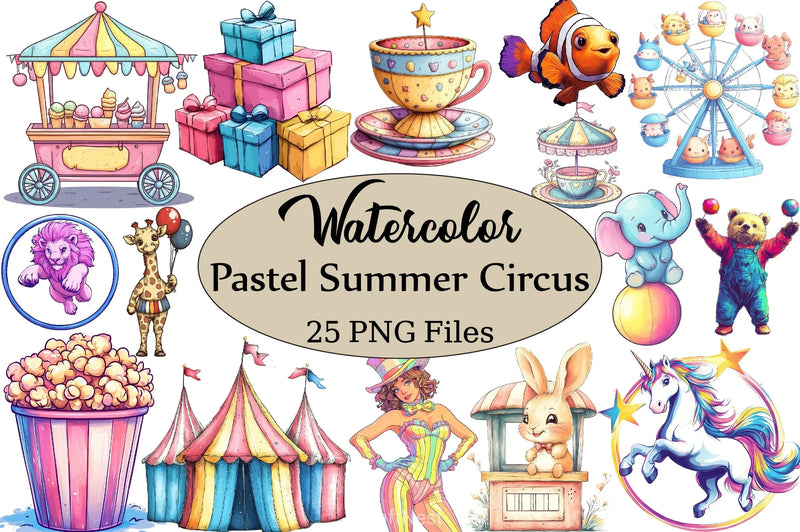 Pastel Summer Circus Clipart Bundle - CraftNest - Digital Crafting and Art
