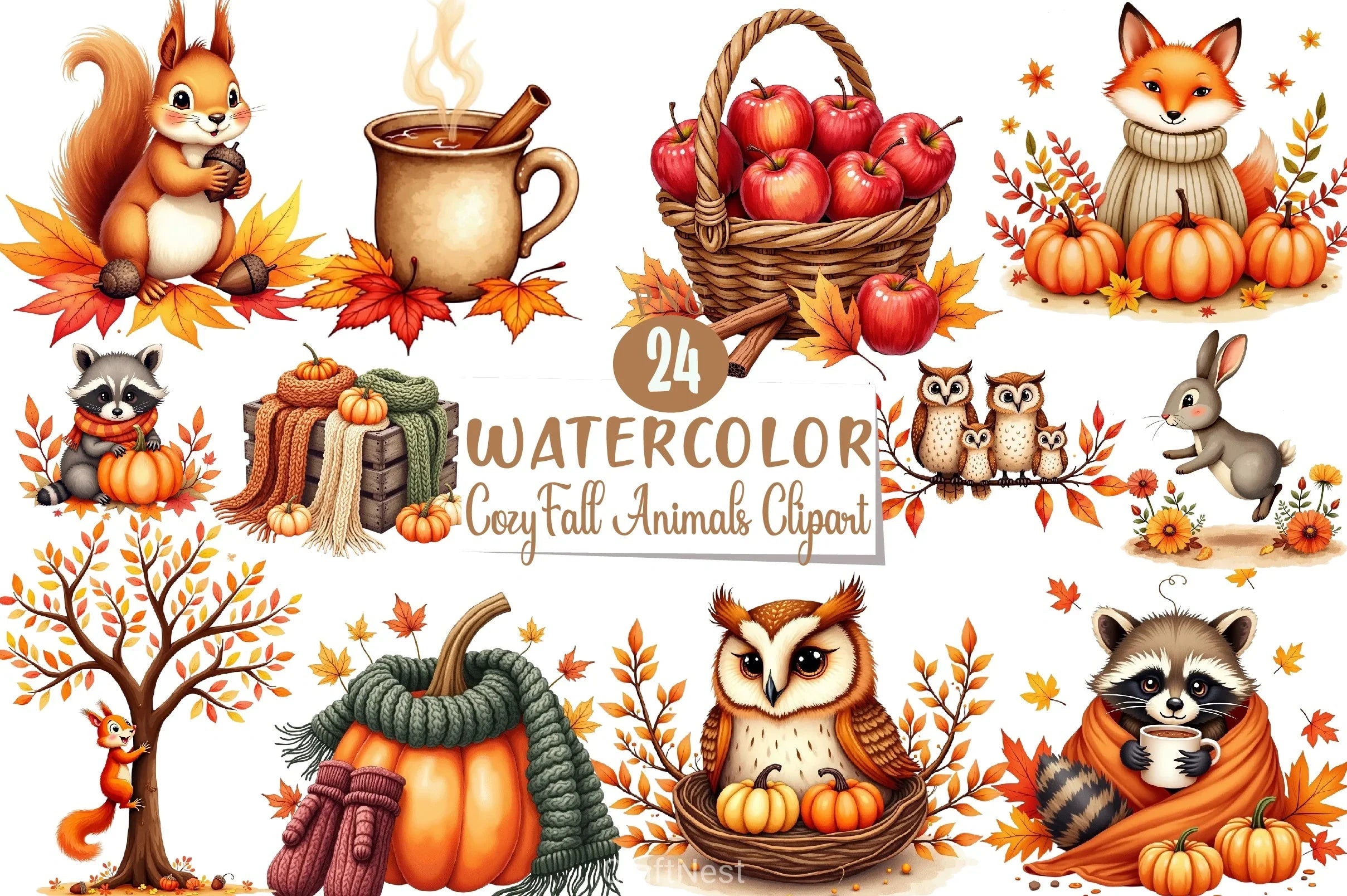 Cozy Fall Animals Clipart Bundle - CraftNest - Digital Crafting and Art
