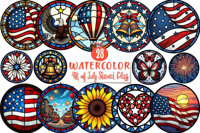 4th of July Stained Glass Clipart Bundle - CraftNest - Digital Crafting and Art