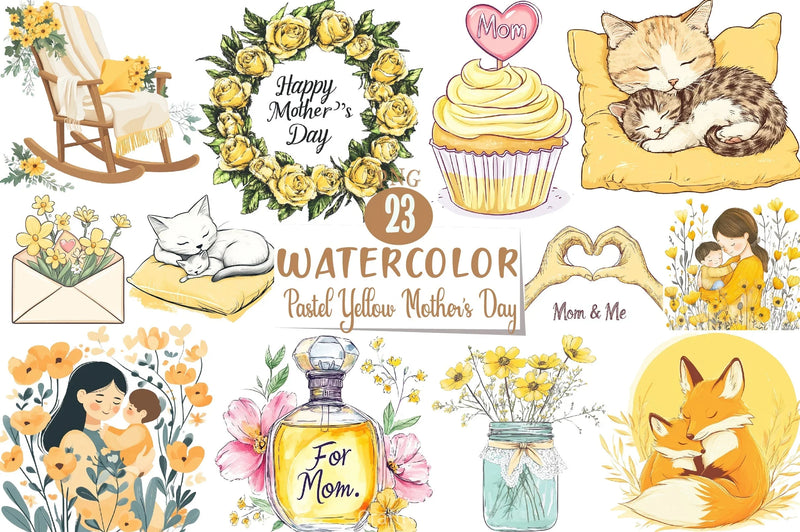 Pastel Yellow Mother's Day Clipart Bundle - CraftNest - Digital Crafting and Art
