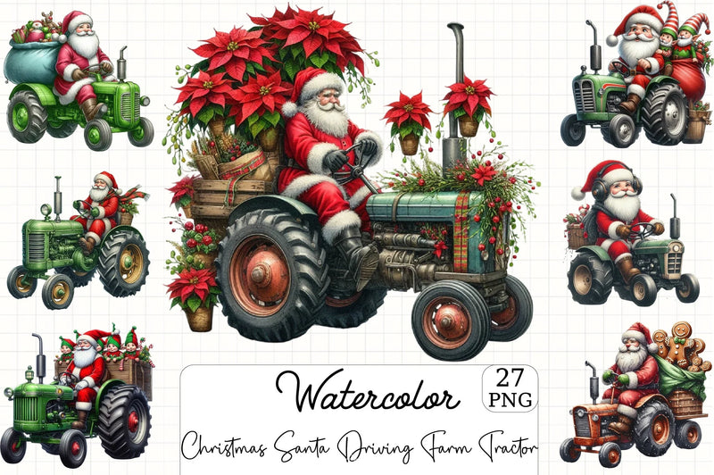 Christmas Santa Tractor Clipart Bundle - CraftNest - Digital Crafting and Art