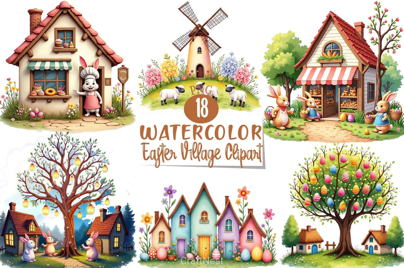 Easter Village Clipart Bundle - CraftNest - Digital Crafting and Art