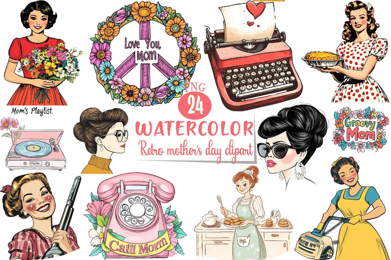 Retro Mother's Day Clipart Bundle - CraftNest - Digital Crafting and Art