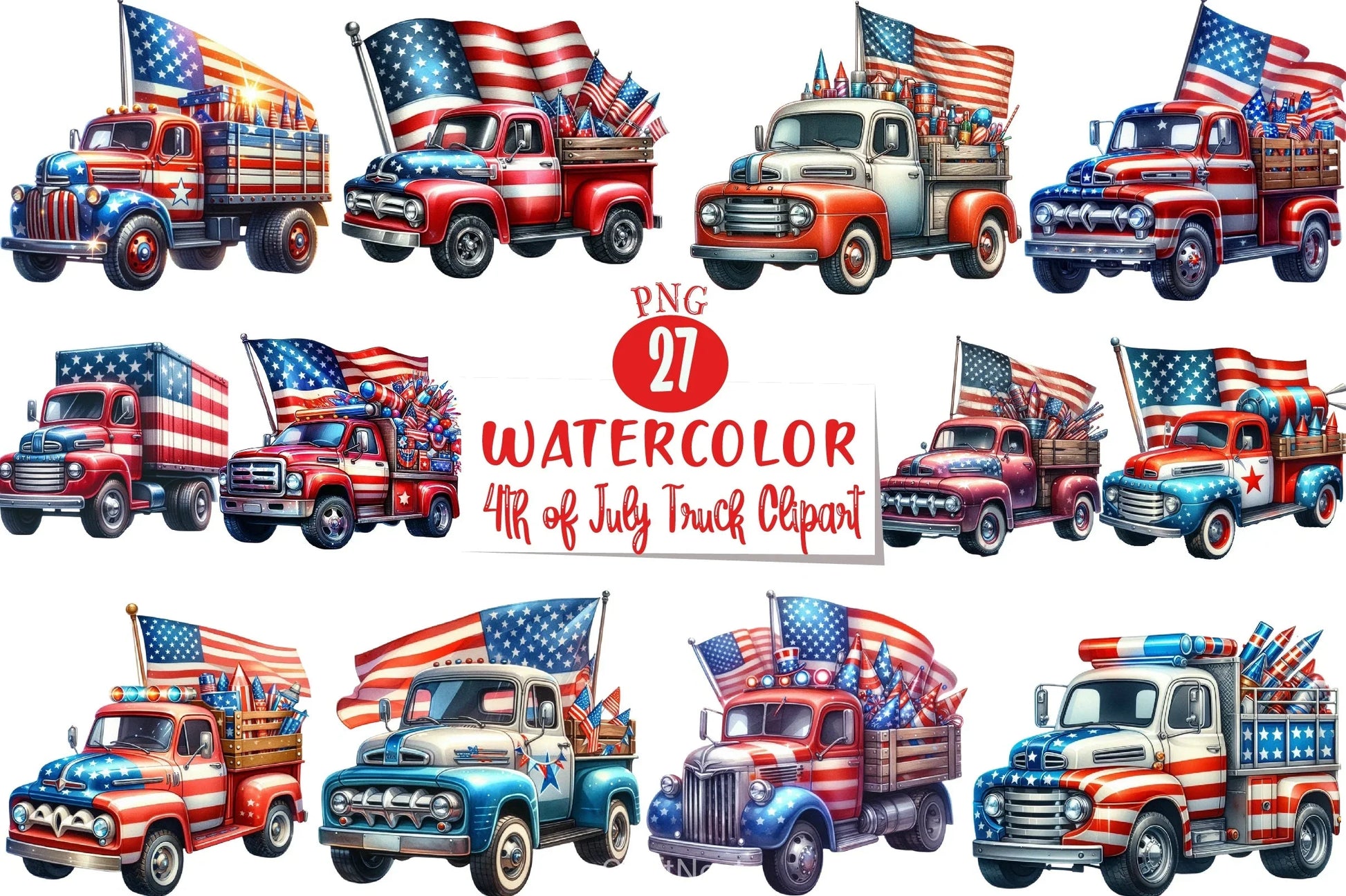 4th of July Truck Clipart Bundle - CraftNest - Digital Crafting and Art