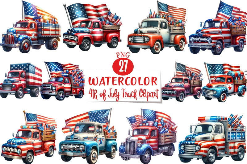 4th of July Truck Clipart Bundle - CraftNest - Digital Crafting and Art