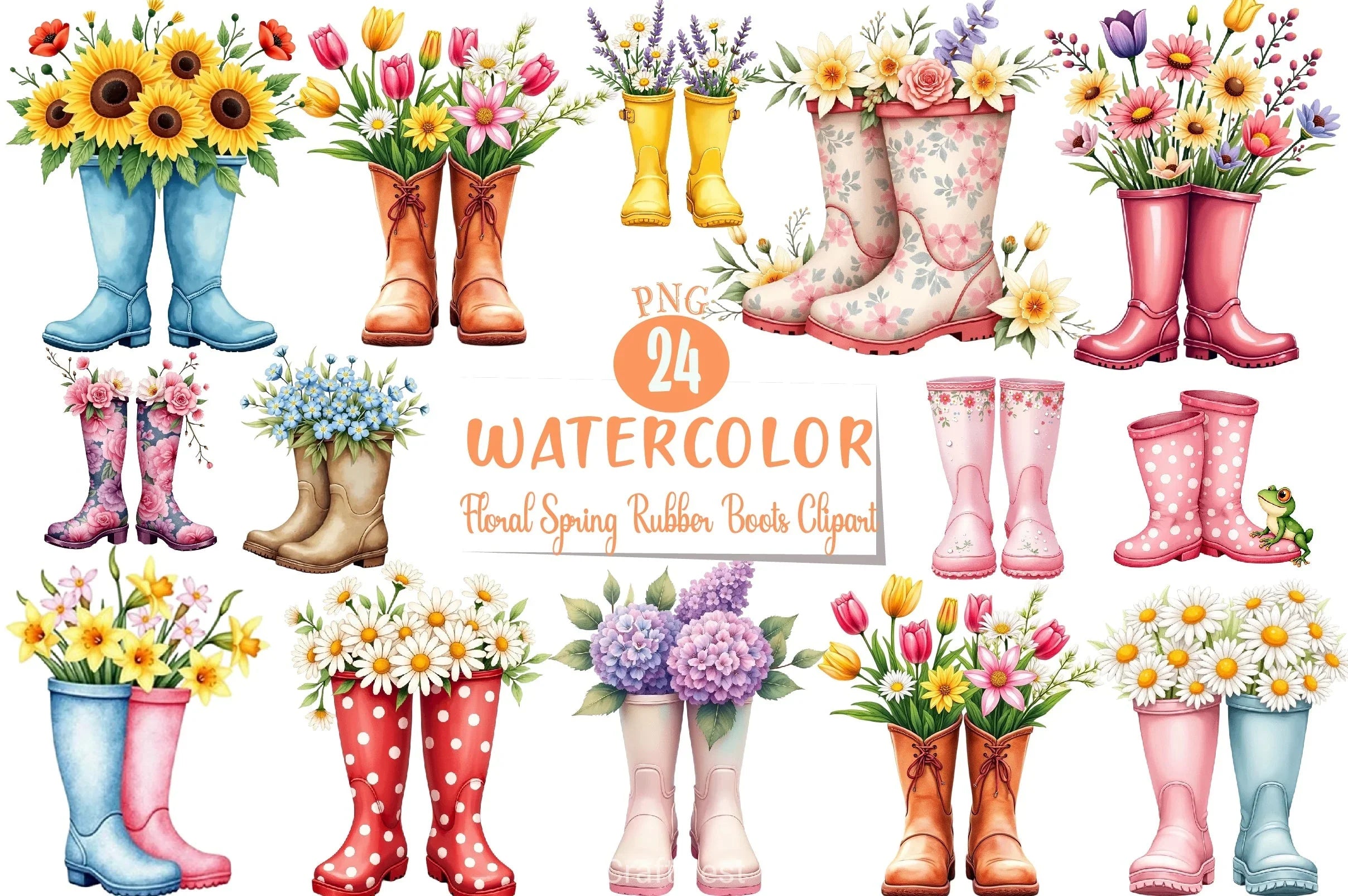 Floral Spring Rubber Boots Clipart Bundle - CraftNest - Digital Crafting and Art