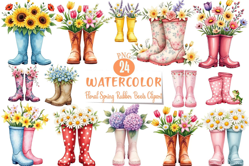 Floral Spring Rubber Boots Clipart Bundle - CraftNest - Digital Crafting and Art
