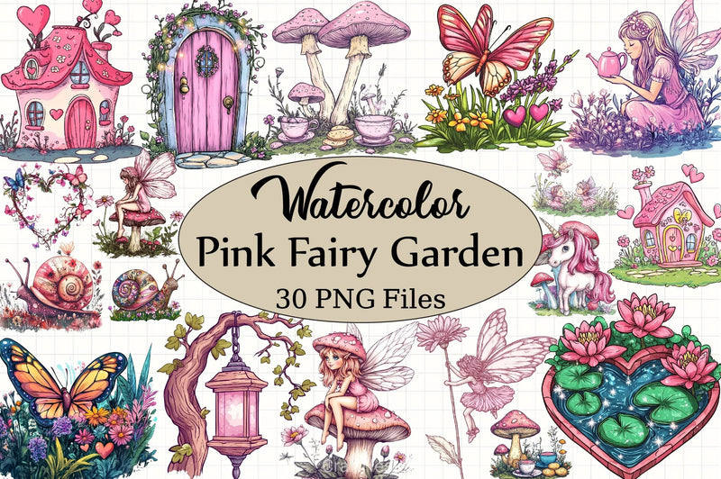 Pink Fairy Garden Clipart Bundle - CraftNest - Digital Crafting and Art