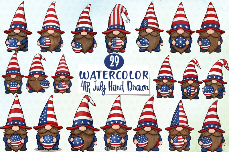 4th July Gnome Clipart Bundle - CraftNest - Digital Crafting and Art