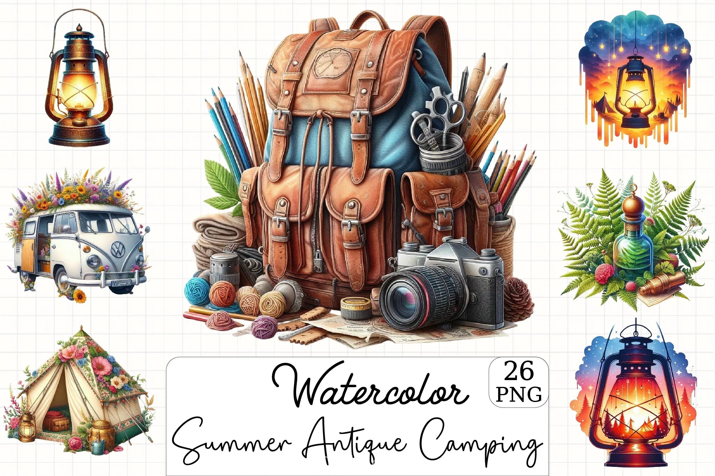 Summer Antique Camping Clipart Bundle - CraftNest - Digital Crafting and Art