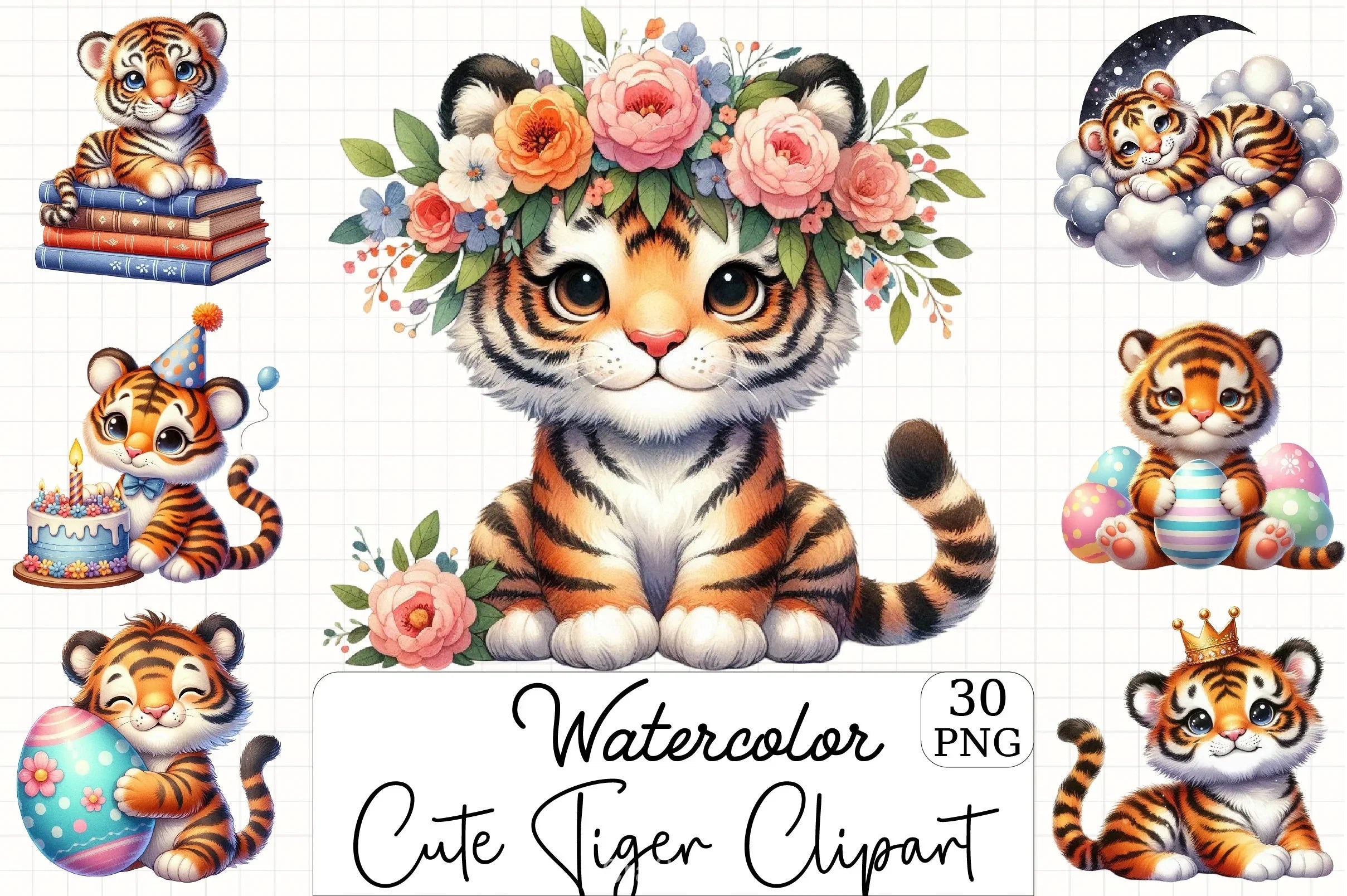 Cute Tiger Clipart Bundle - CraftNest - Digital Crafting and Art