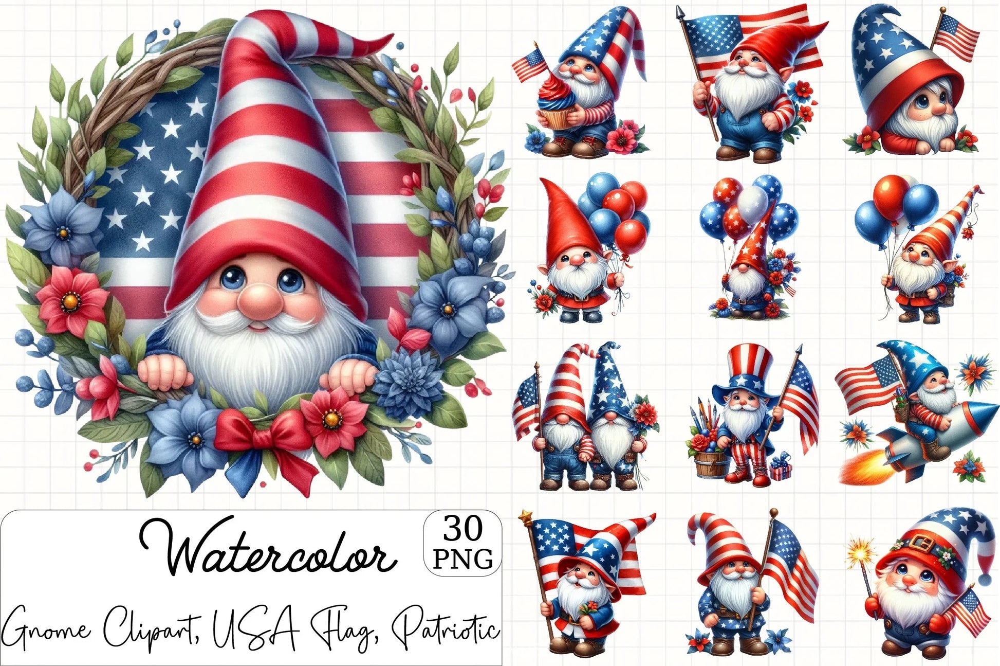 Gnome USA Flag Patriotic Clipart Bundle - CraftNest - Digital Crafting and Art