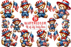 Patriotic 4th of July Teddy Bear Clipart Bundle 1 - CraftNest - Digital Crafting and Art