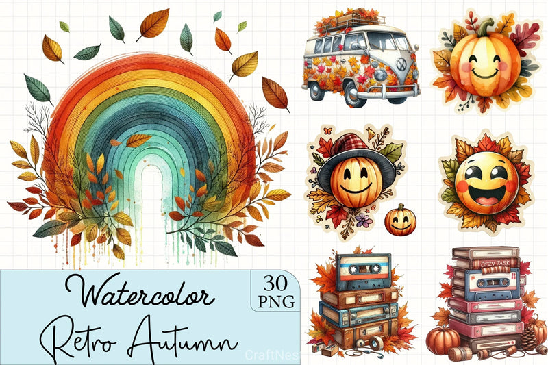 Retro Autumn Clipart Bundle - CraftNest - Digital Crafting and Art