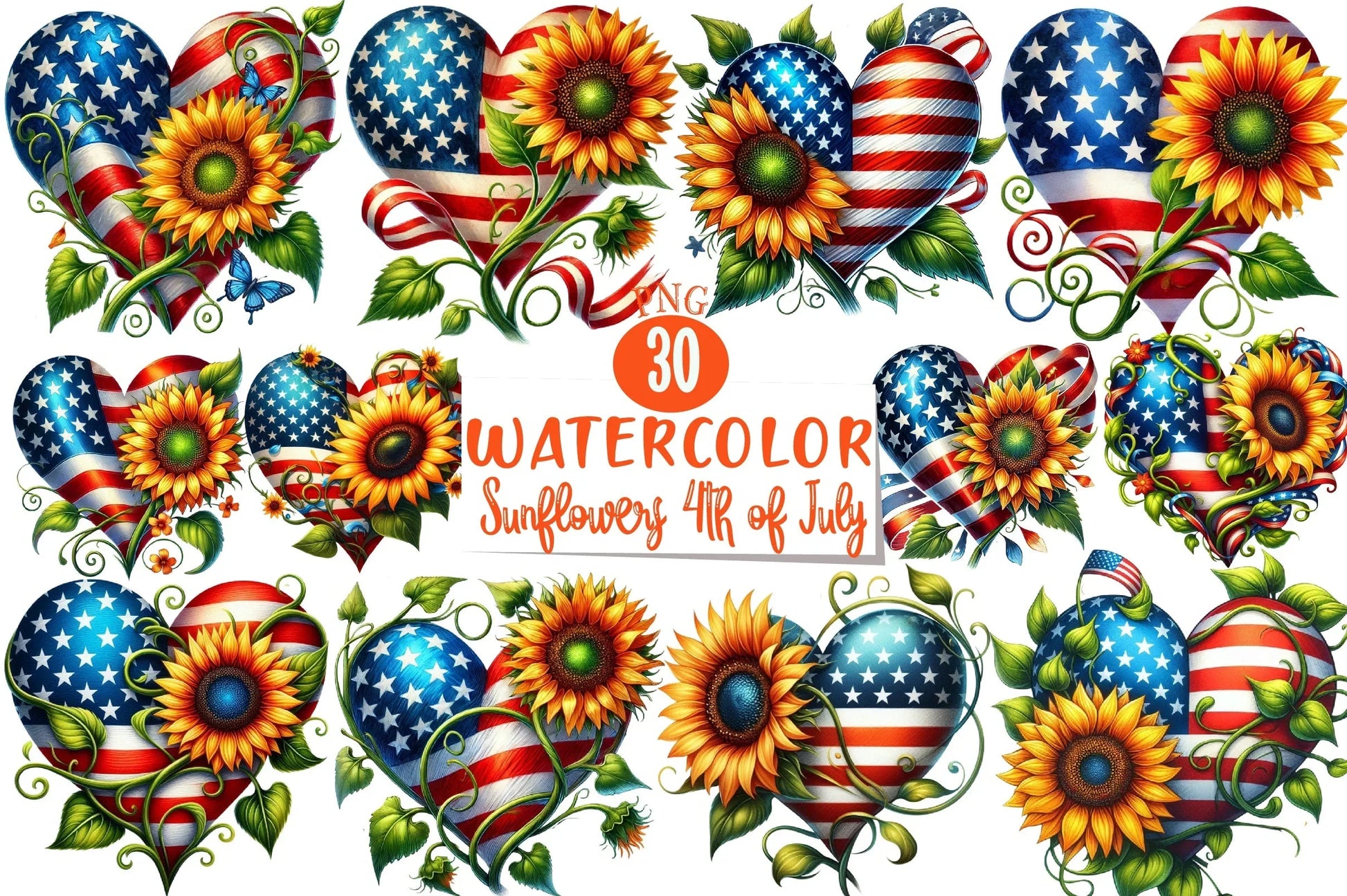 Sunflowers 4th July Clipart Bundle - CraftNest - Digital Crafting and Art