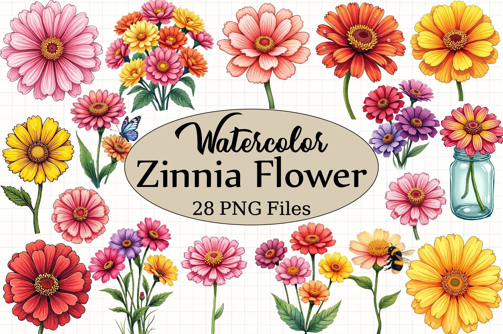 Zinnia Flower Clipart Bundle - CraftNest - Digital Crafting and Art