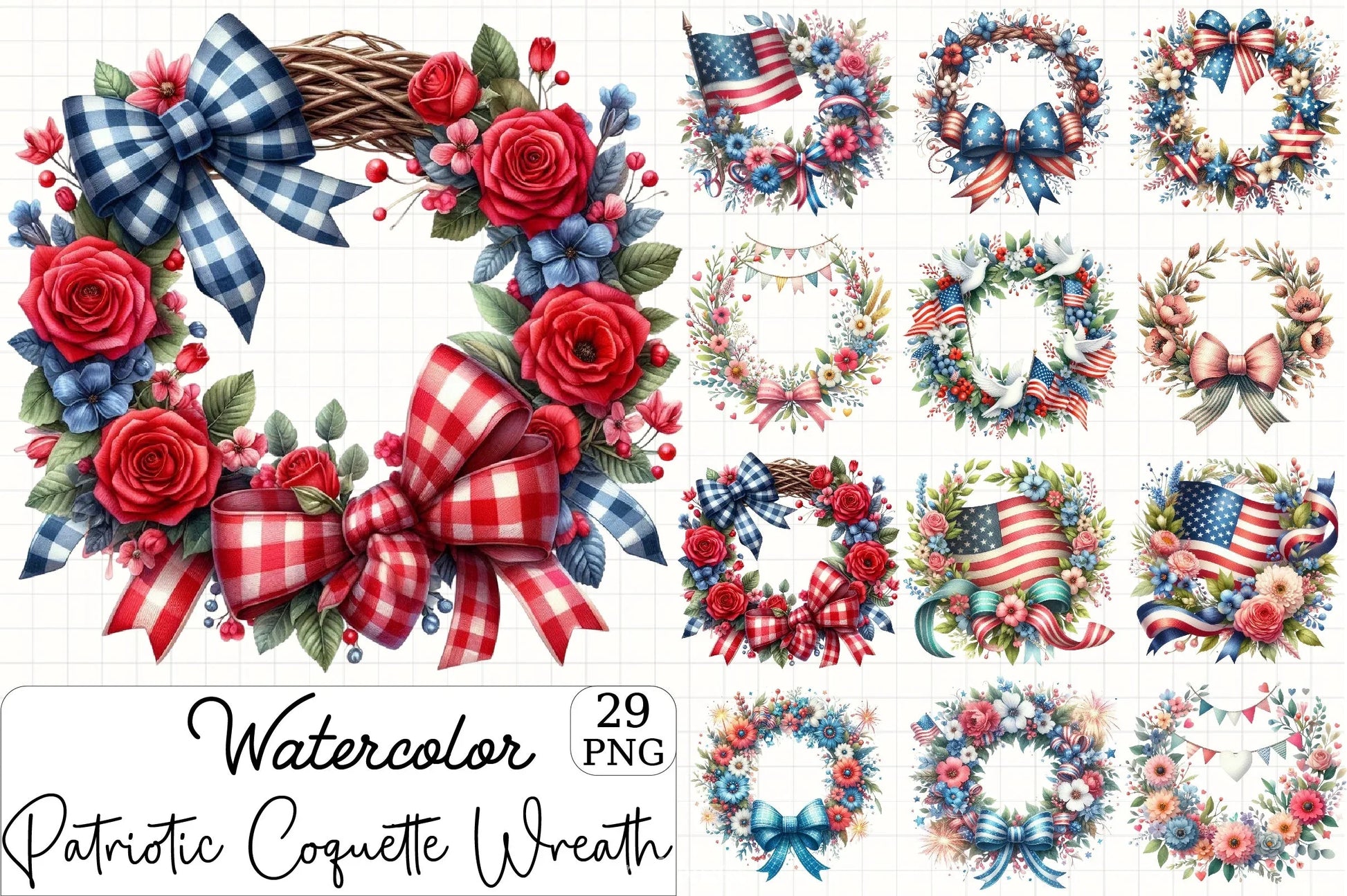 Patriotic Coquette Wreath Clipart Bundle - CraftNest - Digital Crafting and Art