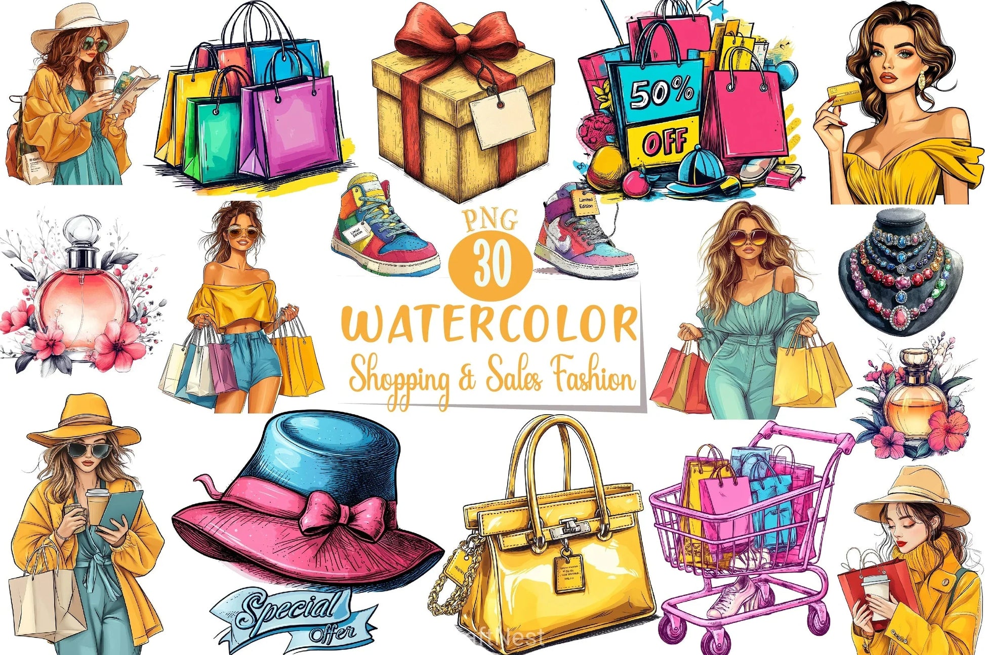 Shopping & Sales Fashion Clipart Bundle - CraftNest - Digital Crafting and Art