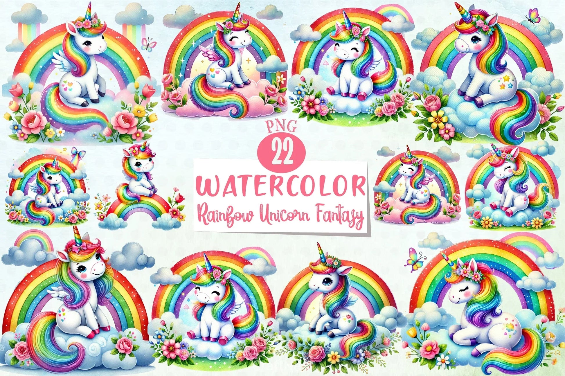 Rainbow Unicorn Fantasy Clipart Bundle - CraftNest - Digital Crafting and Art