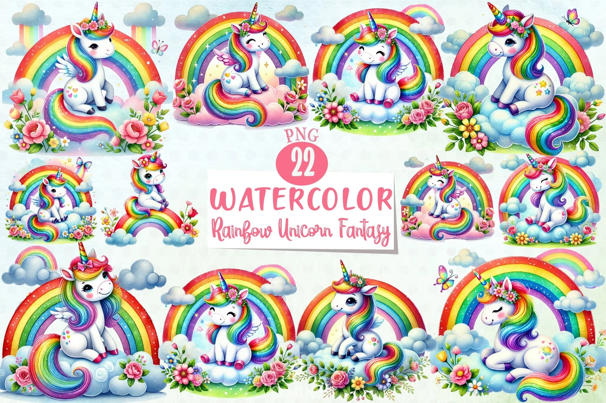 Rainbow Unicorn Fantasy Clipart Bundle - CraftNest - Digital Crafting and Art