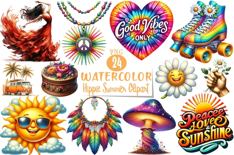 Hippie Summer Clipart Bundle 1 - CraftNest - Digital Crafting and Art