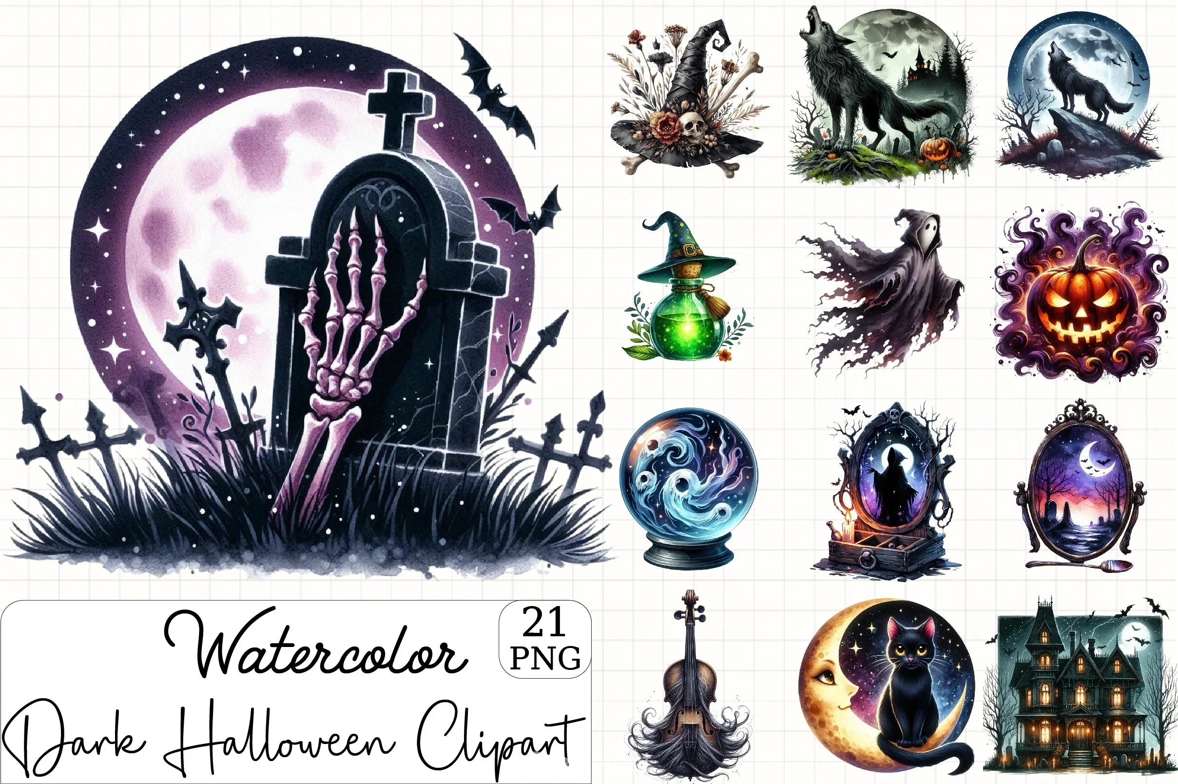 Dark Halloween Clipart Bundle - CraftNest - Digital Crafting and Art