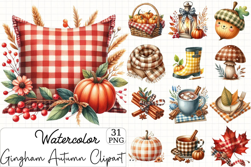 Gingham Autumn Clipart Bundle 7 - CraftNest - Digital Crafting and Art