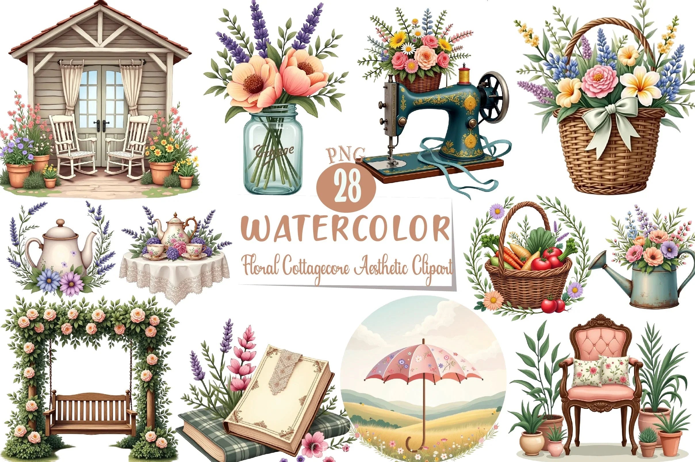 Floral Cottagecore Clipart Bundle - CraftNest - Digital Crafting and Art