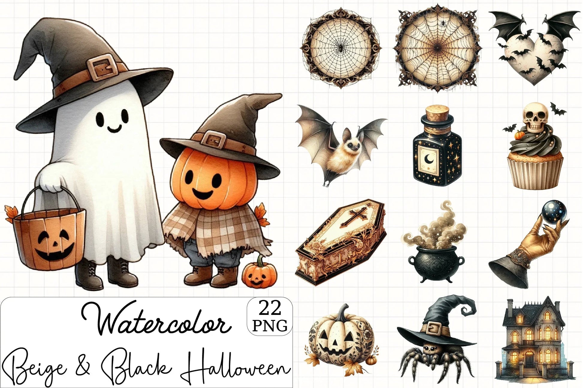 Beige & Black Halloween Clipart Bundle 1 - CraftNest - Digital Crafting and Art