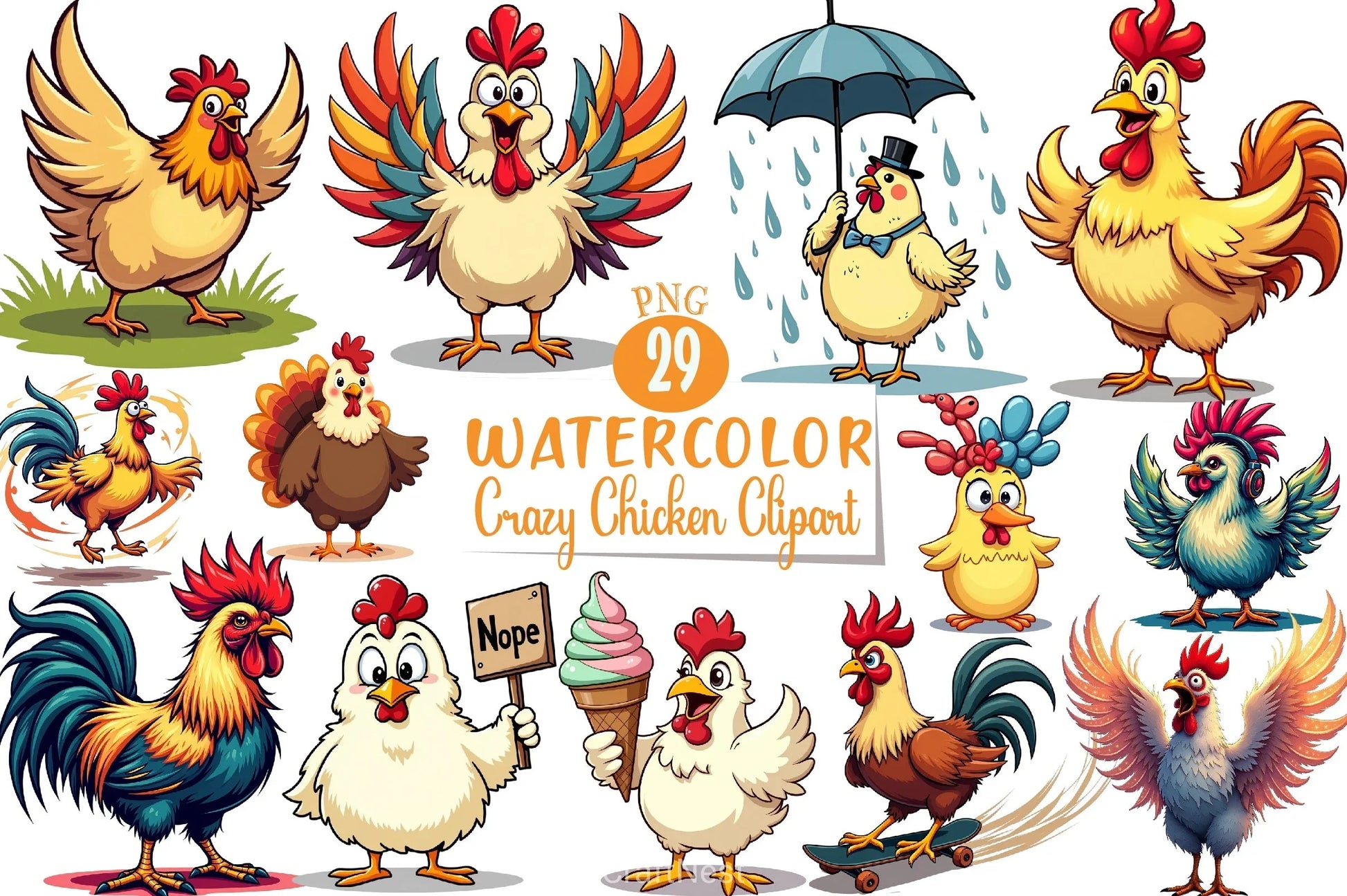 Crazy Chicken Clipart Bundle - CraftNest - Digital Crafting and Art