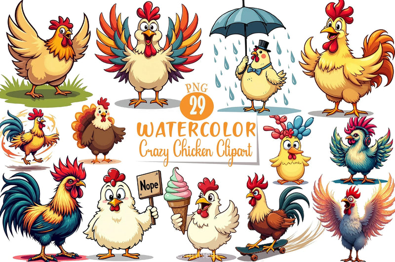 Crazy Chicken Clipart Bundle - CraftNest - Digital Crafting and Art