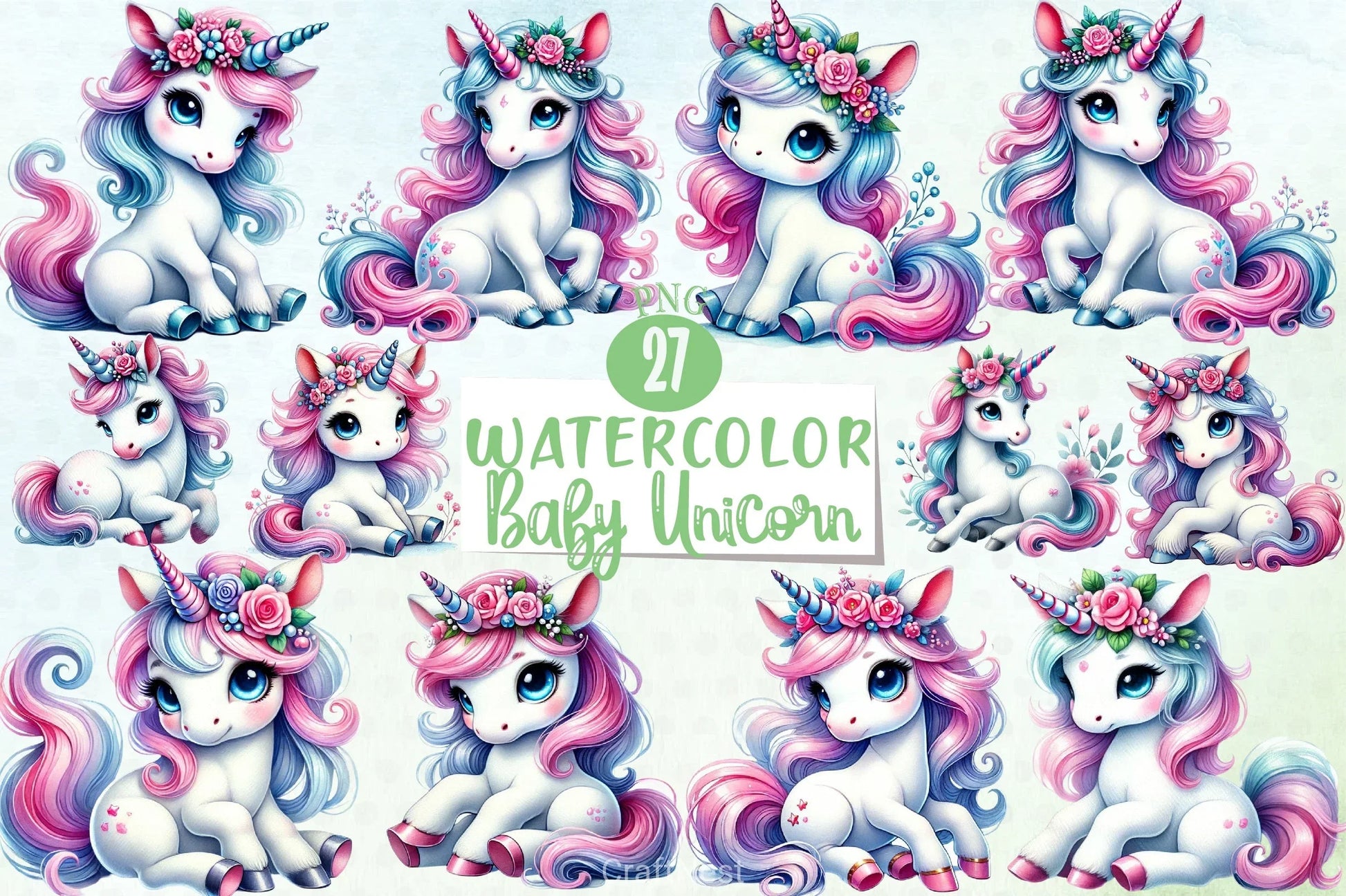 Baby Unicorn Clipart Bundle 3 - CraftNest - Digital Crafting and Art