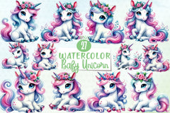 Baby Unicorn Clipart Bundle 3 - CraftNest - Digital Crafting and Art