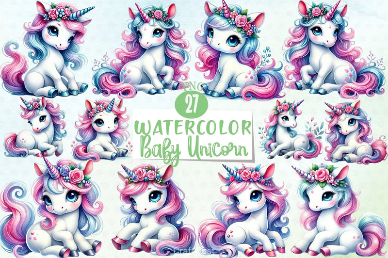 Baby Unicorn Clipart Bundle 3 - CraftNest - Digital Crafting and Art